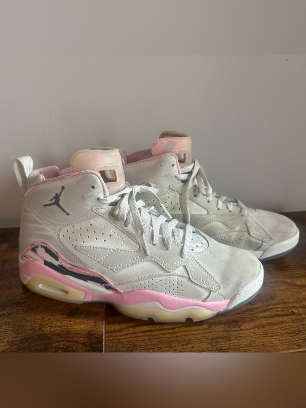 Jordan Women's High-Top Sneakers in White and Pink Accents
